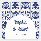 メキシコの青いタラベラ結婚タイル スクエアシール (正面)