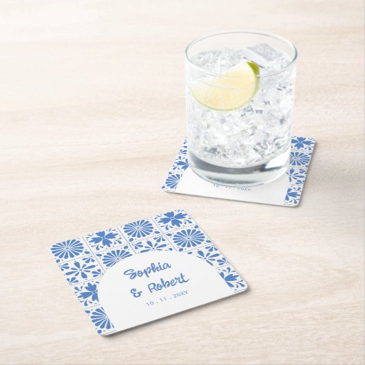 メキシコの青いタラベラ結婚タイル スクエアペーパーコースター (インサイチュ)