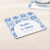 メキシコの青いタラベラ結婚タイル スクエアペーパーコースター (アングル)