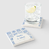 メキシコの青いタラベラ結婚タイル ストーンコースター (横)