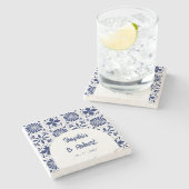 メキシコの青いタラベラ結婚タイル ストーンコースター (横)