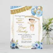 メキシコの青と金ゴールドの洗礼と誕生日  招待状 (スタンド正面)