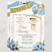 メキシコの青と金ゴールドの洗礼と誕生日  招待状 (正面/裏面)