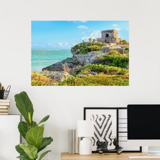 メキシコの風の神トゥルム遺跡のビュー ポスター (ホームオフィス)