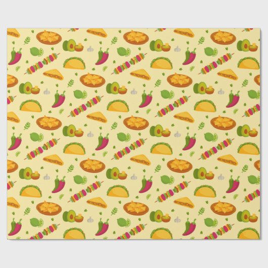 メキシコの食べ物パターンタコス・ナコスがかわいい夏 ラッピングペーパー (フラット)