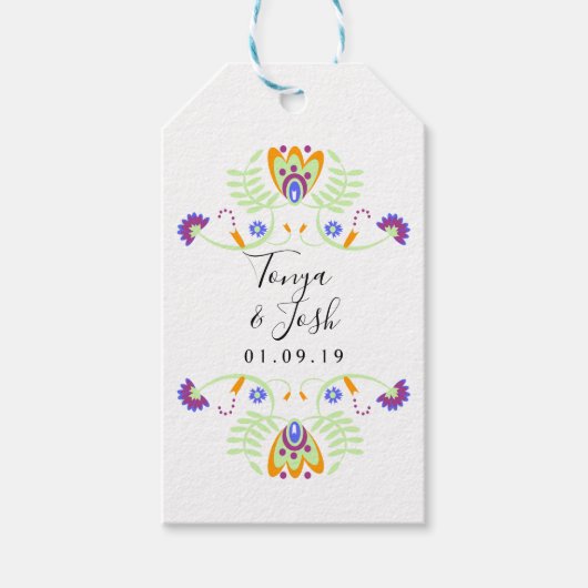 メキシコの鮮やかな色使い フォーク風フラワーモチーフの結婚式の花 ギフトタグ (正面)