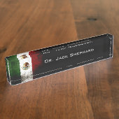 メキシコの黒くグランジな旗 デスクネームプレート (側面)