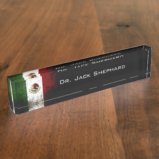 メキシコの黒くグランジな旗 デスクネームプレート (側面)