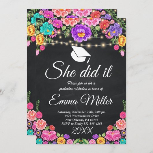 メキシコの黒板卒業 招待状 (正面/裏面)