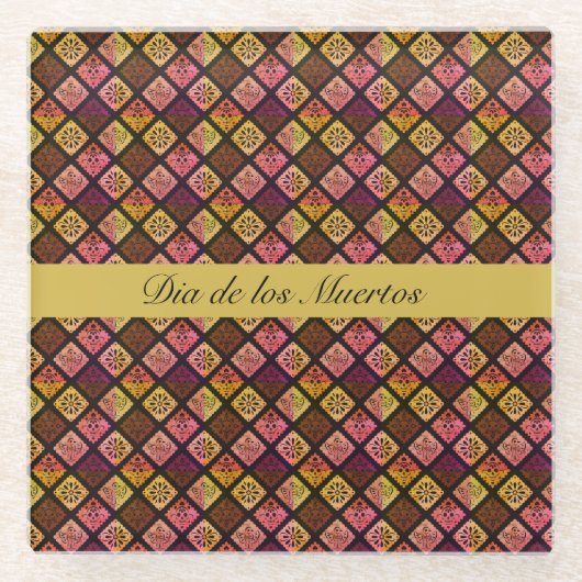 メキシコのDia de los Muertosカスタマイズ ガラスコースター (正面)