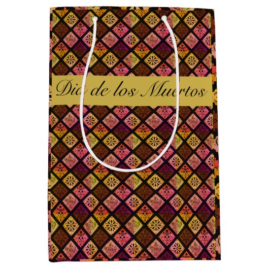 メキシコのDia de los Muertosカスタマイズ ミディアムペーパーバッグ (正面)