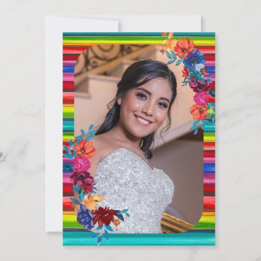 メキシコのFiestaフローラあなたの写真を追加キンセアニェラ 招待状 (裏面)