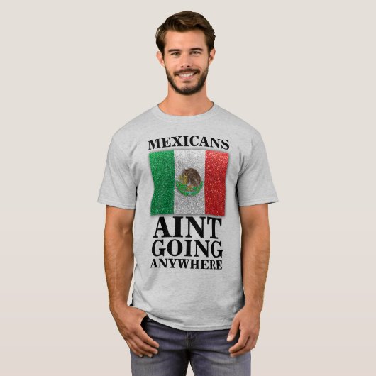 メキシコはどこへ行ってもよいグリッターメキシコ国旗 Tシャツ (正面フル)