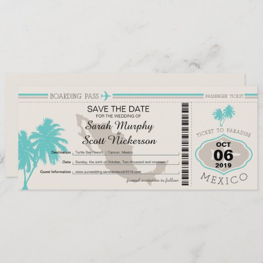 メキシコへの搭乗券の保存 セーブザデート (正面/裏面)