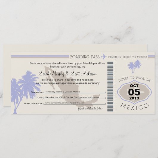 メキシコへの搭乗券の保存 セーブザデート (正面/裏面)