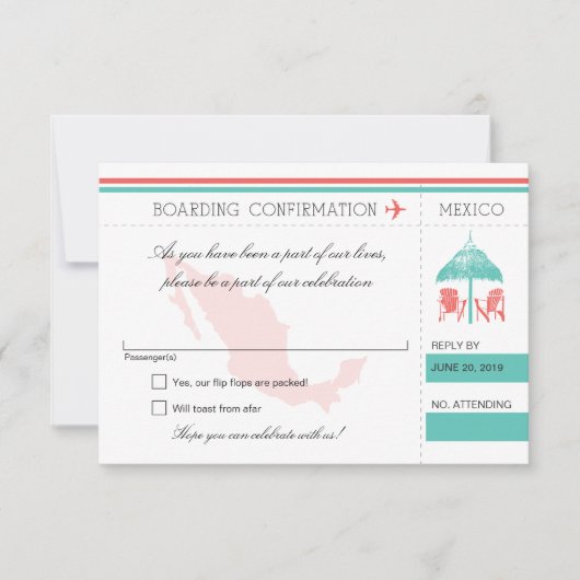 メキシコへの搭乗券の出欠確認 出欠カード (正面)