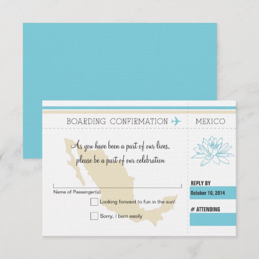 メキシコへの搭乗券の出欠確認 出欠カード (正面/裏面)