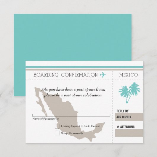メキシコへの搭乗券 RSVP (正面/裏面)