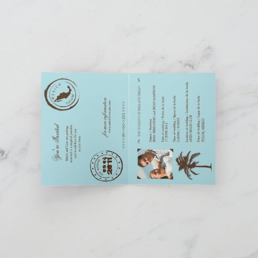 メキシコへの結婚式のパスポートの招待状 招待状 (内部)