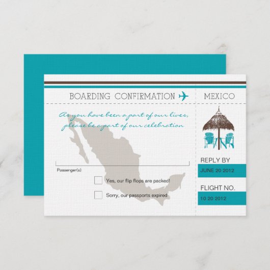 メキシコへのRSVPの搭乗券 出欠カード (正面/裏面)