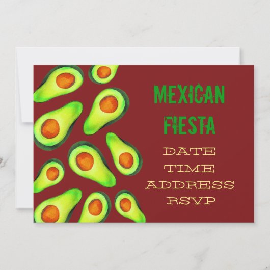 メキシコをテーマにしたパーティーフィエスタグアカモールアボカド 招待状 (正面)