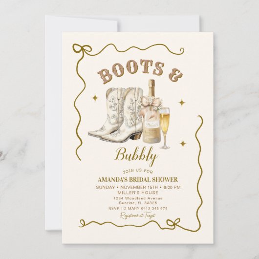 メキシコアイボリーブーツ&バブリーブライダルシャワー 招待状 (正面)