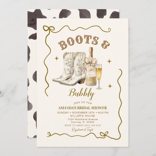 メキシコアイボリーブーツ&バブリーブライダルシャワー 招待状 (正面/裏面)