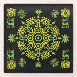 メキシコアステカンアートホームデコール ガラスコースター