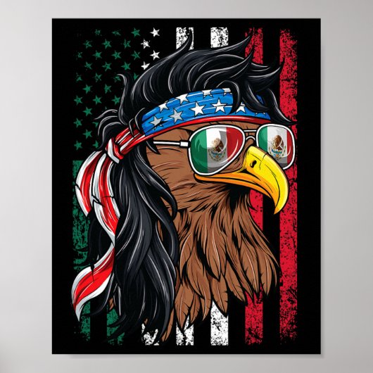 メキシコアメリカンシャツメキシコアメリカ国旗7月4日 ポスター (正面)