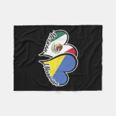 メキシコウクライナ国旗ハート半メキシコ半 フリースブランケット (正面(横))
