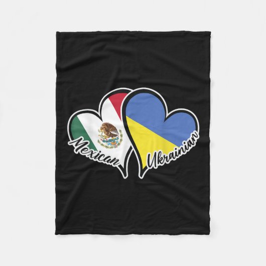 メキシコウクライナ国旗ハート半メキシコ半 フリースブランケット (正面)