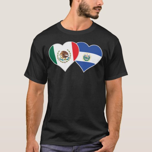 メキシコエルサルバドル国旗ハートメキシコエルサルバドル Tシャツ (正面)