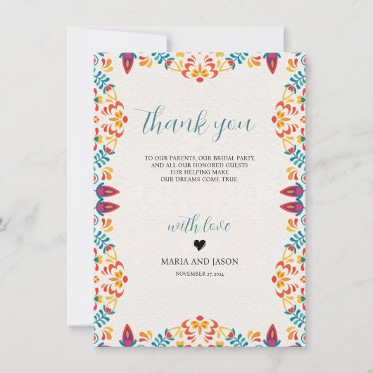 メキシコエレガントフィカラフルエスタ結婚フローラ サンキューカード (正面)