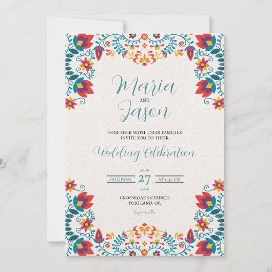 メキシコエレガントフィカラフルエスタ結婚フローラ 招待状 (正面)