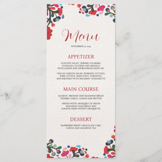 メキシコエレガントフローラカラフルフィエスタ結婚ス メニュー (正面)