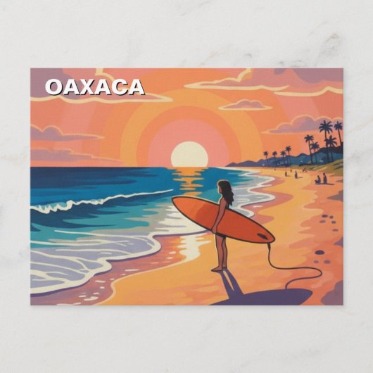 メキシコオアハカ州のモダンサーファーの日没 ポストカード (正面)