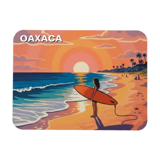 メキシコオアハカ州のモダンサーファーの日没 マグネット (横)