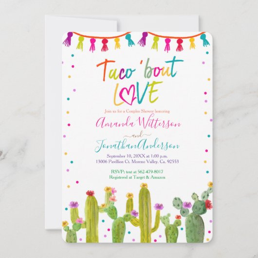 メキシコカラフルのタコ'恋カップルのシャワーを取る 招待状 (正面)