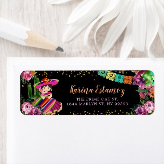 メキシコカラフルのフィエスタフローラ誕生日アドレス ラベル (インサイチュ)