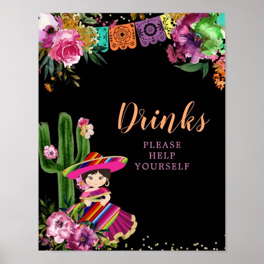 メキシコカラフルのフィエスタフローラ誕生日飲料 ポスター (正面)