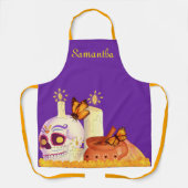 メキシコカラフルの死んだ砂糖スカル エプロン (正面)