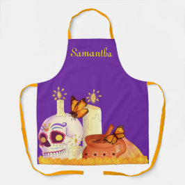 メキシコカラフルの死んだ砂糖スカル エプロン