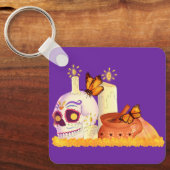 メキシコカラフルの死んだ砂糖スカル キーホルダー (正面)