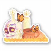 メキシコカラフルの死んだ砂糖スカル シール (正面)