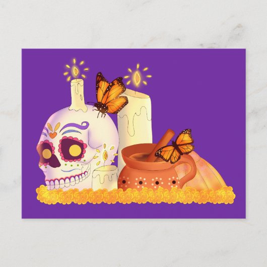 メキシコカラフルの死んだ砂糖スカル ポストカード (正面)
