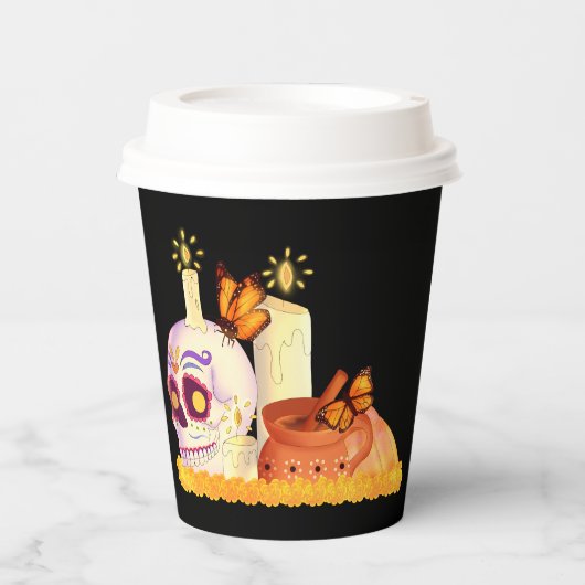 メキシコカラフルの死んだ砂糖スカル 紙コップ (正面)