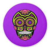 メキシコカラフルの砂糖スカルの死の日 セラミックノブ (正面)