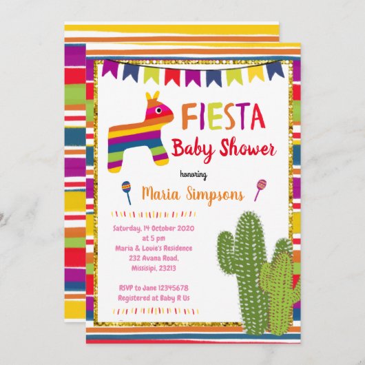 メキシコカラフルピナタベビーシャワー招待状 招待状 (正面/裏面)