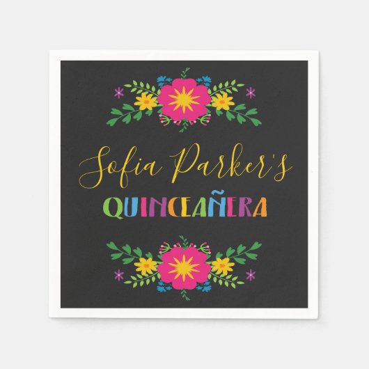 メキシコカラフルフィエスタキンセニェラ スタンダードカクテルナプキン (正面)