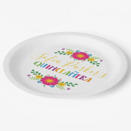 メキシコカラフルフィエスタキンセニェラ ペーパープレート (アングル)